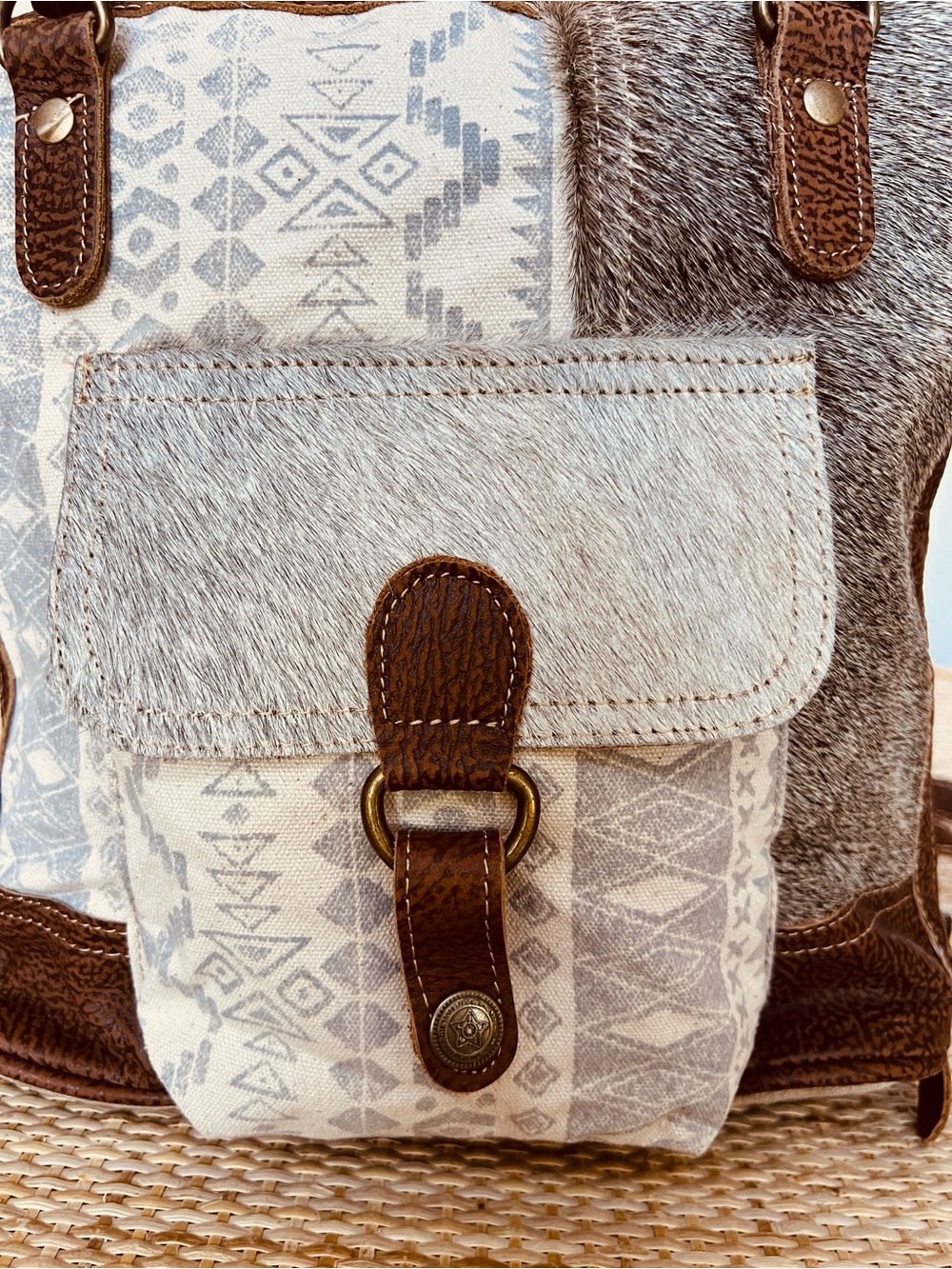 Myra Bag Stupefy Upcycled Canvas & Leather Backpack Cowhide - Picture 3 of 10